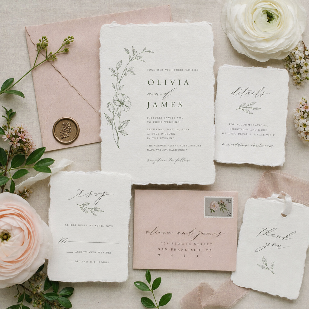 Close-up texture of handmade cotton rag paper showing organic fiber structure for luxury wedding invitations — Le Margia