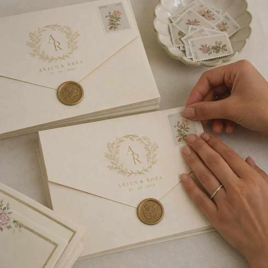 White-glove bespoke wedding stationery suite with letterpress printing and hand-finished details.
