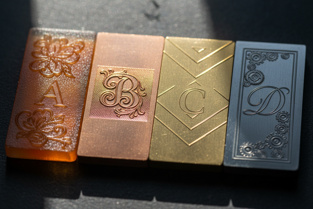Comparison of steel and copper engraving dies used for luxury wedding invitation printing