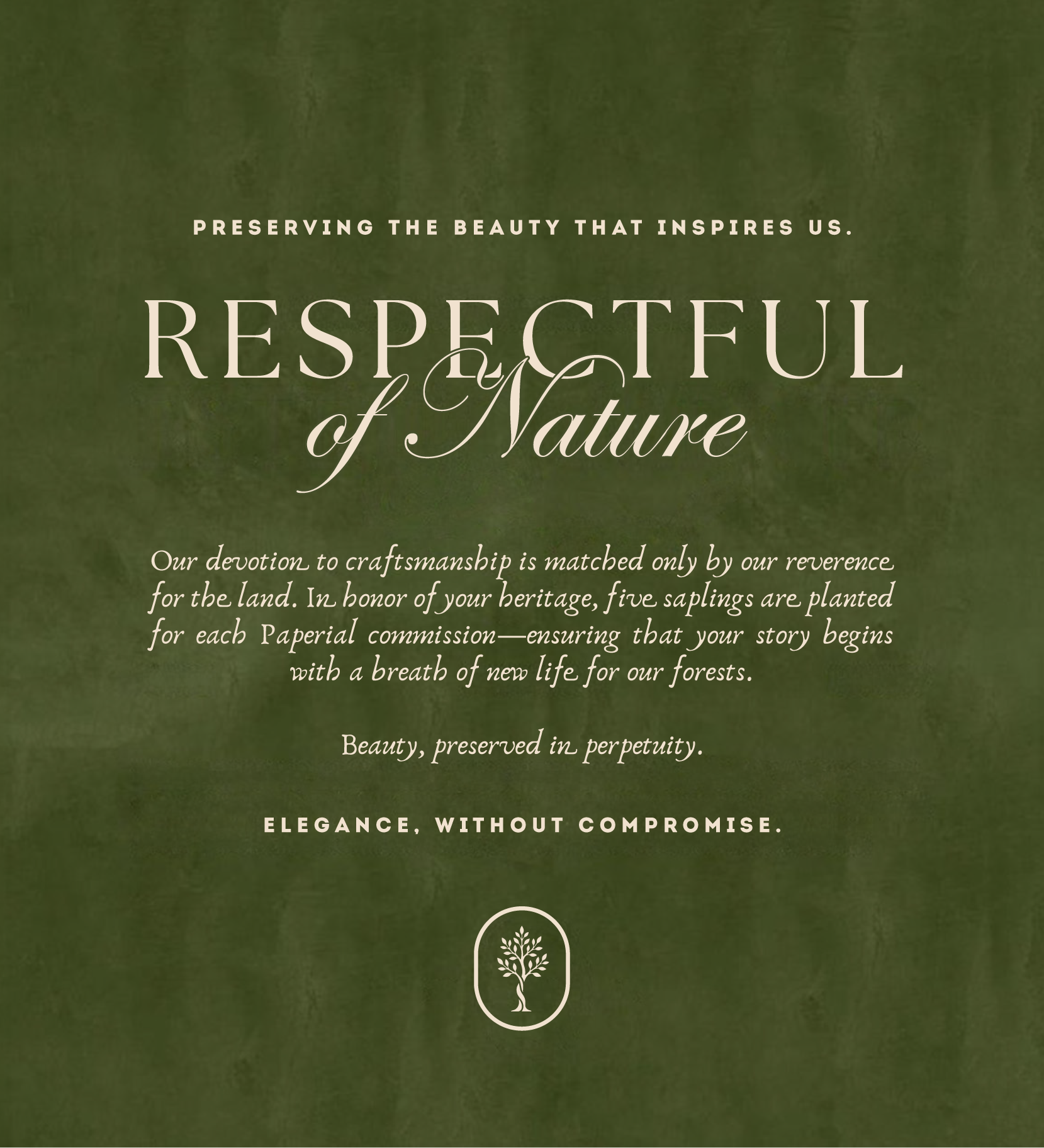 Text on a green background about respecting nature and preserving beauty.